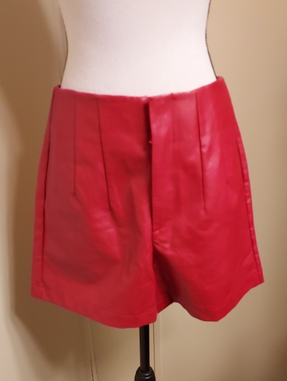glam Red High-Waist Faux Leather Shorts